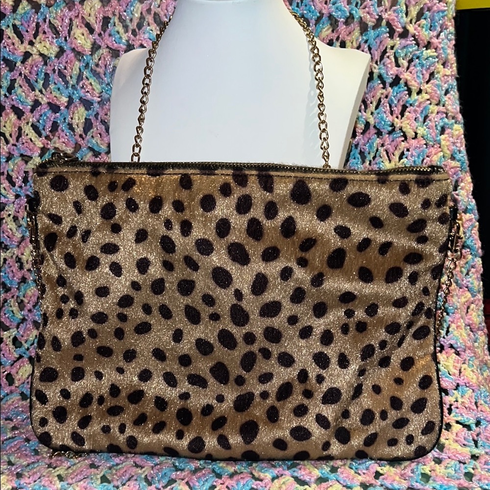 Leopard Print Chain Shoulder Bag - Brown